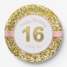 Rose et 16èmes plats d'anniversaire d'or