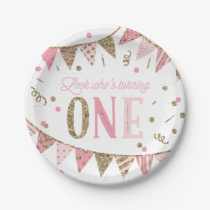 Assiettes En Carton Rose et anniversaire de bannières de parties