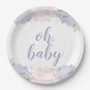 Assiettes En Carton Rose et baby shower floral pourpre de bébé de