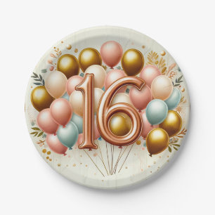 Assiettes En Carton Rose et Golden Sweet Seizième fête d'anniversaire