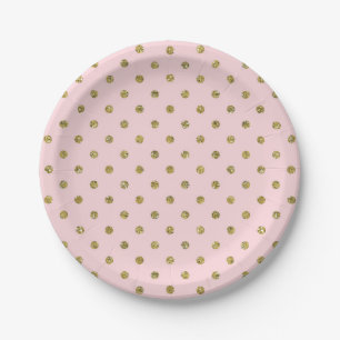 Assiettes En Carton Rose et Or Paillettes Brillantes Points Chic Soiré