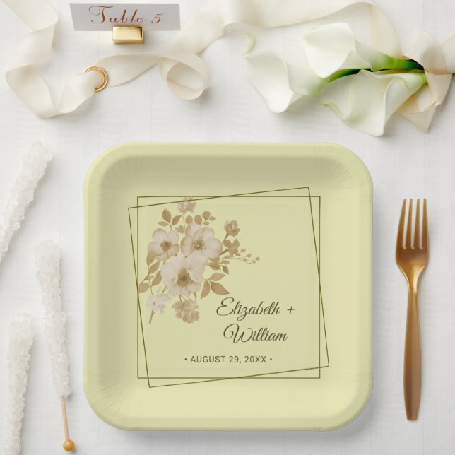 Assiettes En Carton Rose Frame – Celestial Yellow Wedding (Mariage)