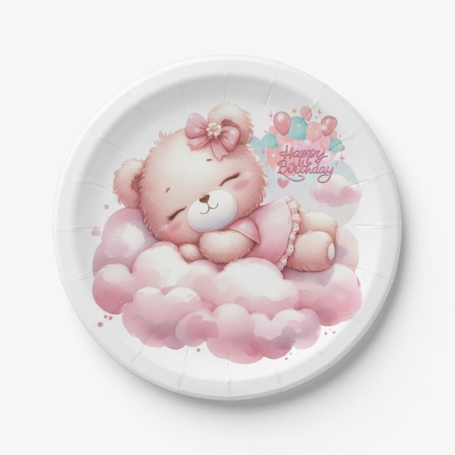 Assiettes En Carton Rose Girl Rainbow Star Anniversaire (Devant)