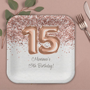 Assiettes En Carton Rose Gold 15e fête d'anniversaire