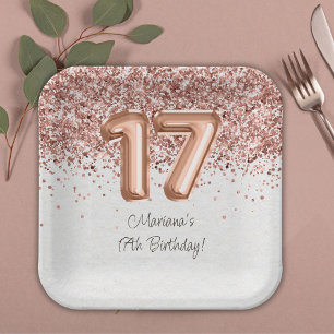 Assiettes En Carton Rose Gold 17e fête d'anniversaire