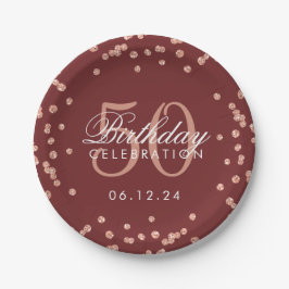Assiettes En Carton Rose Gold 50e anniversaire Parties scintillant Con