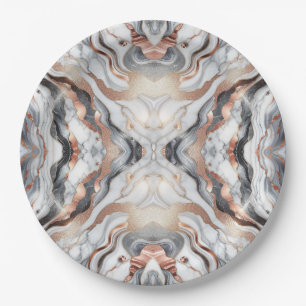 Assiettes En Carton Rose Gold Argent & Marbre Blanc Féminin