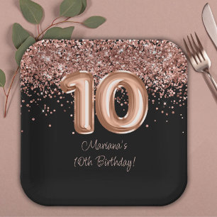 Assiettes En Carton Rose Gold Black 10th Birthday Party