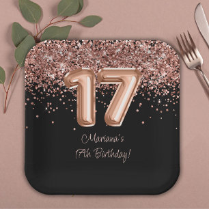 Assiettes En Carton Rose Gold Black 17th Birthday Party