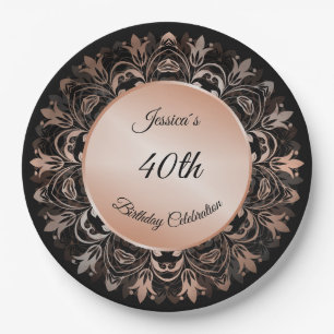 Assiettes En Carton Rose Gold Black Floral Mandala