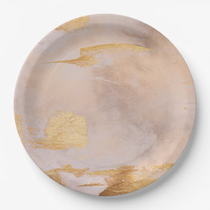Assiettes En Carton Rose Gold Blush and Gold Texture