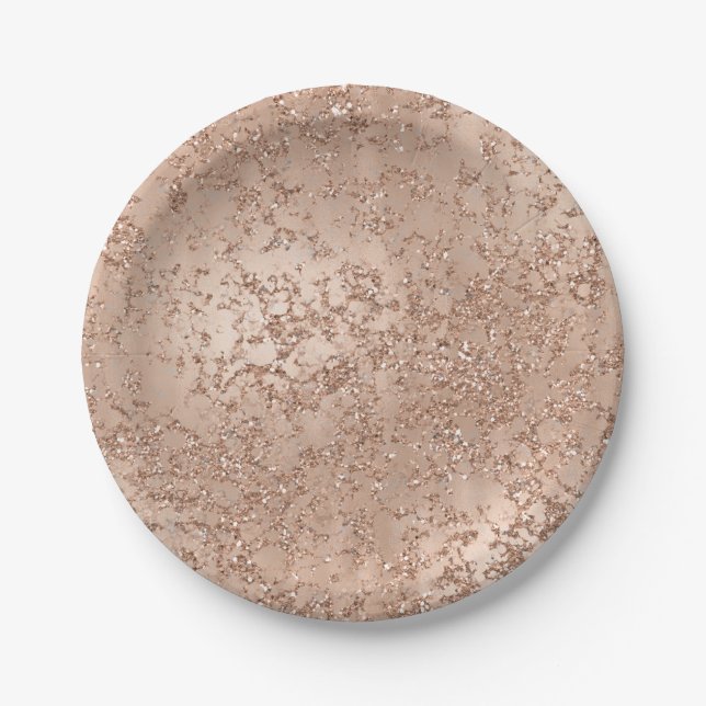 Assiettes En Carton Rose Gold Blush Pink Glam Sparkle Crackle Chic (Devant)