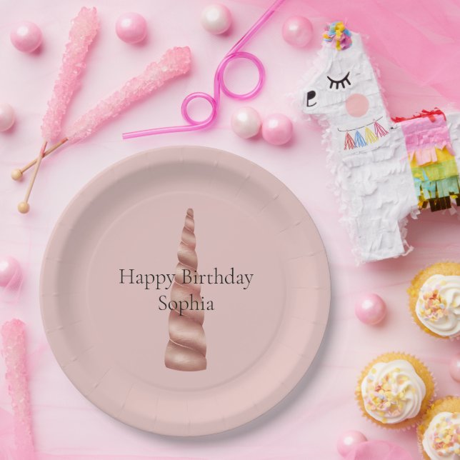 Assiettes En Carton Rose Gold Blush Unicorn Anniversaire (Fête)