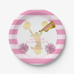 Assiettes En Carton Rose   Gold Cheer Pom-pom girl Fille fête d'anniv
