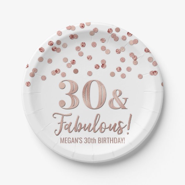 Assiettes En Carton Rose Gold Confetti 30 et fabuleux (Devant)