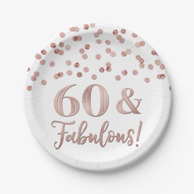 Assiettes En Carton Rose Gold Confetti 60 et fabuleux (Devant)