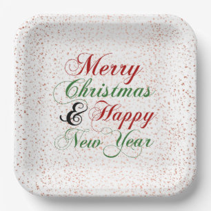Assiettes En Carton Rose Gold Confetti Joyeux Noël Bonne année