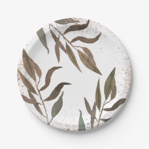 Assiettes En Carton Rose Gold Copper Botanique Glamour Mariage Moderne