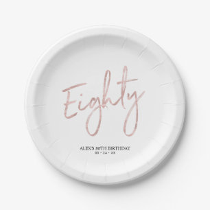 Assiettes En Carton Rose gold Eighty Lettre 80e Anniversaire