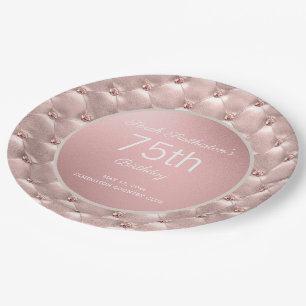 Assiettes En Carton Rose Gold Élégant 75e Anniversaire