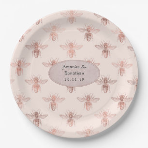 Assiettes En Carton Rose Gold et Noces d'Abeilles Blush
