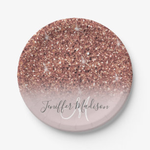 Assiettes En Carton Rose Gold Glitter Drips