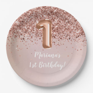 Assiettes En Carton Rose Gold Kids Girl 1er anniversaire fête