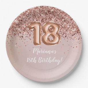 Assiettes En Carton Rose Gold Kids Girly 18e fête d'anniversaire