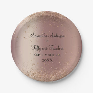 Assiettes En Carton Rose Gold Pailleté 50 ans et Fabulux Anniversaire