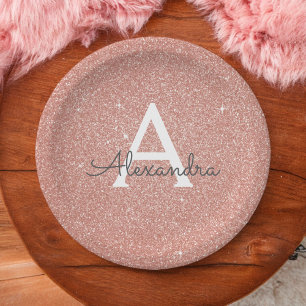 Assiettes En Carton Rose Gold Pailleté et Étincelant Anniversaire Mono