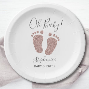 Assiettes En Carton Rose Gold Parties scintillant Baby shower pieds bé