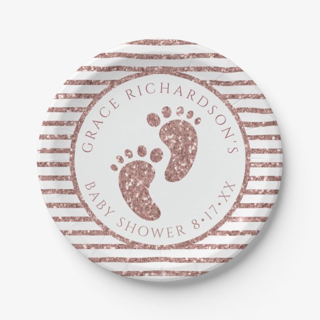 Assiettes En Carton Rose Gold Parties scintillant bébé pieds Baby show (Devant)