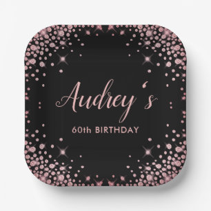 Assiettes En Carton Rose Gold Parties scintillant Noir 60e anniversair