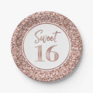 Assiettes En Carton Rose Gold Parties scintillant Sweet 16 Anniversair