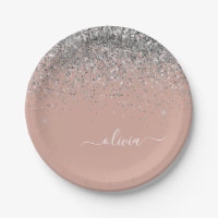 Rose Gold Rose Pâle Pailleté Argent Monogramme