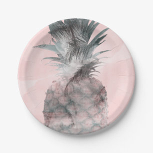 Assiettes En Carton Rose Gold Rose Tropical été Fête d'Ananas