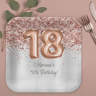 Assiettes En Carton Rose Gold Silver 18e fête d'anniversaire