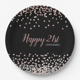 Assiettes En Carton Rose Gold Silver Confetti 21e fête d'anniversaire
