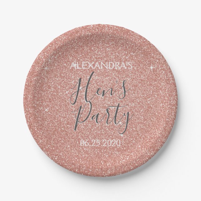 Assiettes En Carton Rose Gold Sparkle Parties scintillant Hen's Party (Devant)