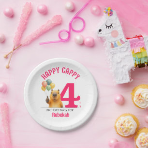 Assiettes En Carton Rose HAPPY CAPPY Capybara personnalisé 4e annivers