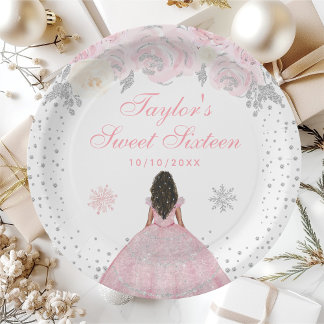 Assiettes En Carton Rose hivernale peau foncée princesse Sweet Sixteen