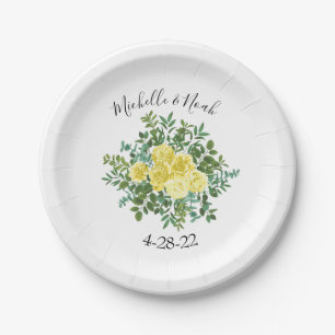 Assiettes En Carton Rose jaune clair Vintage Mariage de printemps