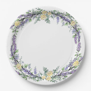 Assiettes En Carton Rose jaune lavande et Eucalyptus