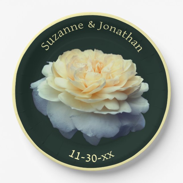 Assiettes En Carton Rose jaune Mariage personnalisé nuptiale (Devant)