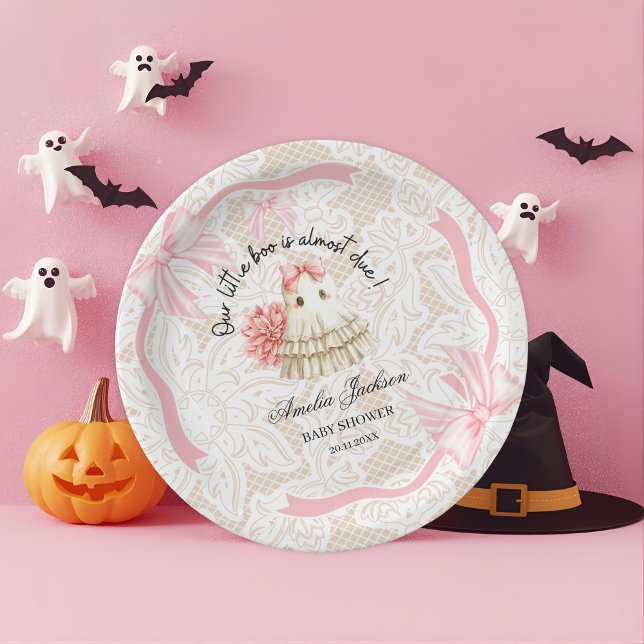 Assiettes En Carton rose mignon fantôme petit baby shower Invitation (Créateur téléchargé)