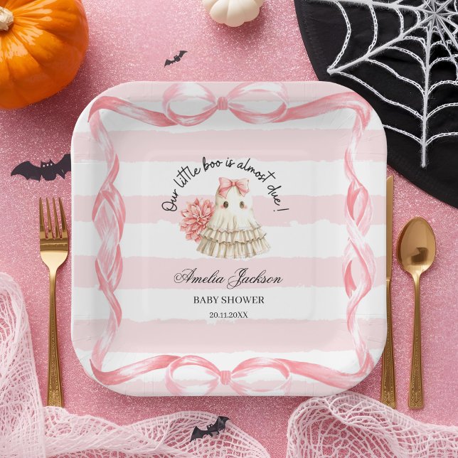 Assiettes En Carton rose mignon fantôme petit baby shower Invitation (Créateur téléchargé)