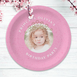 Assiettes En Carton Rose mignonne photo anniversaire Princesse Tiara S