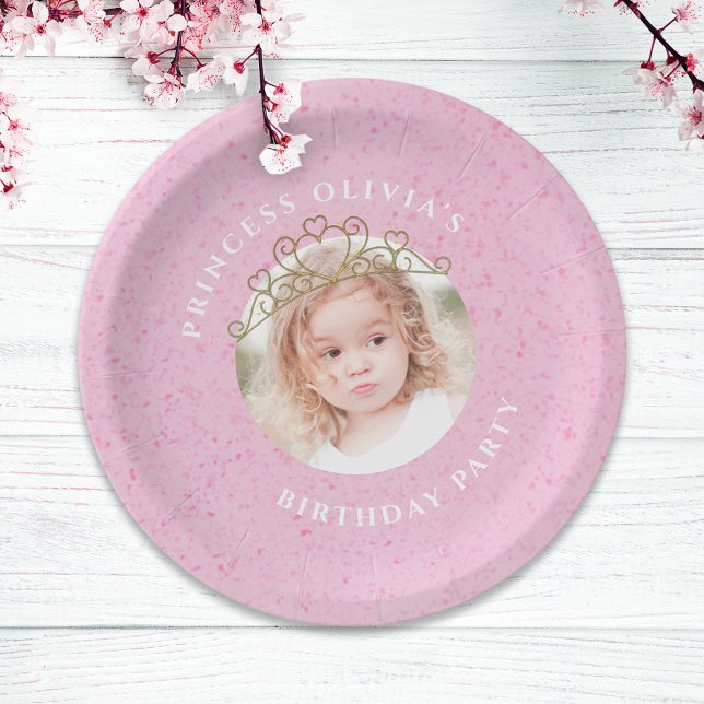 Assiettes En Carton Rose mignonne photo anniversaire Princesse Tiara S (Créateur téléchargé)