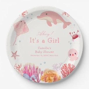 Assiettes En Carton Rose mignonne sous le Baby shower Dolphin de mer f