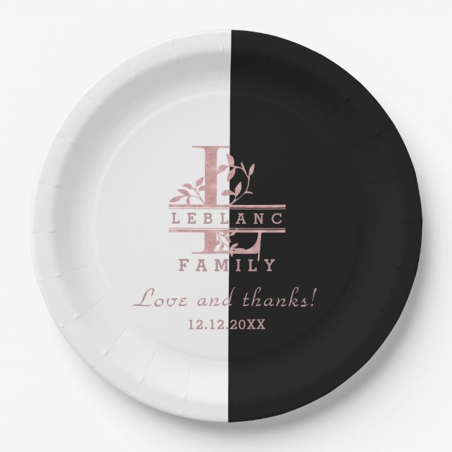 Assiettes En Carton Rose moderne Gold Split Personnalisé Monogramme L (Devant)
